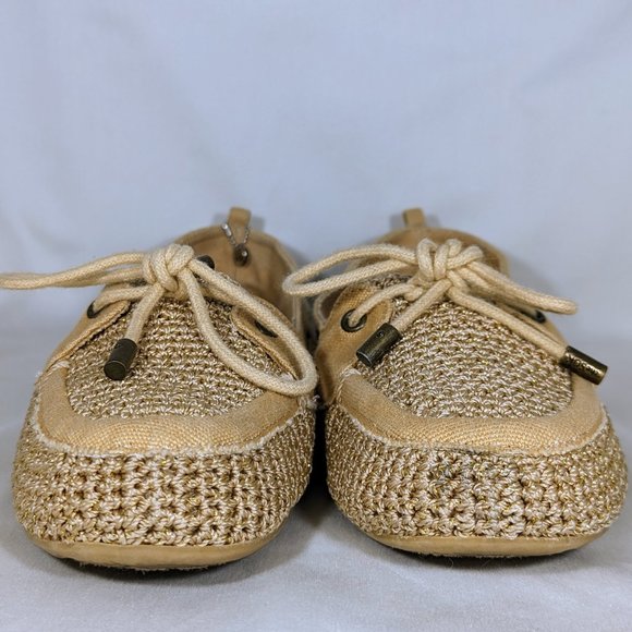 7 1/2 Tan Crochet Boho Slip-On Flat Loafers Moccasin, The Sak - Picture 3 of 9